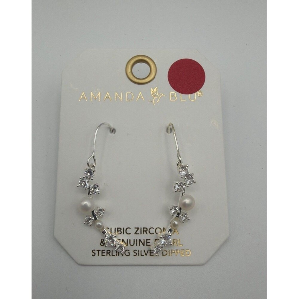 Amanda Blu Pearl & Cubic Zirconia Drop Earrings Sterling Silver Dipped